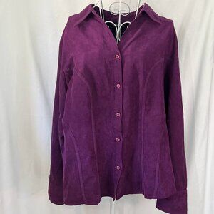Avenue Purple/ Pink Button Down Faux Suede Long sleeve